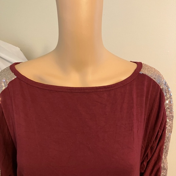 7th Ray Tops - 7th Ray Burgundy Sequin Long Sleeve Top